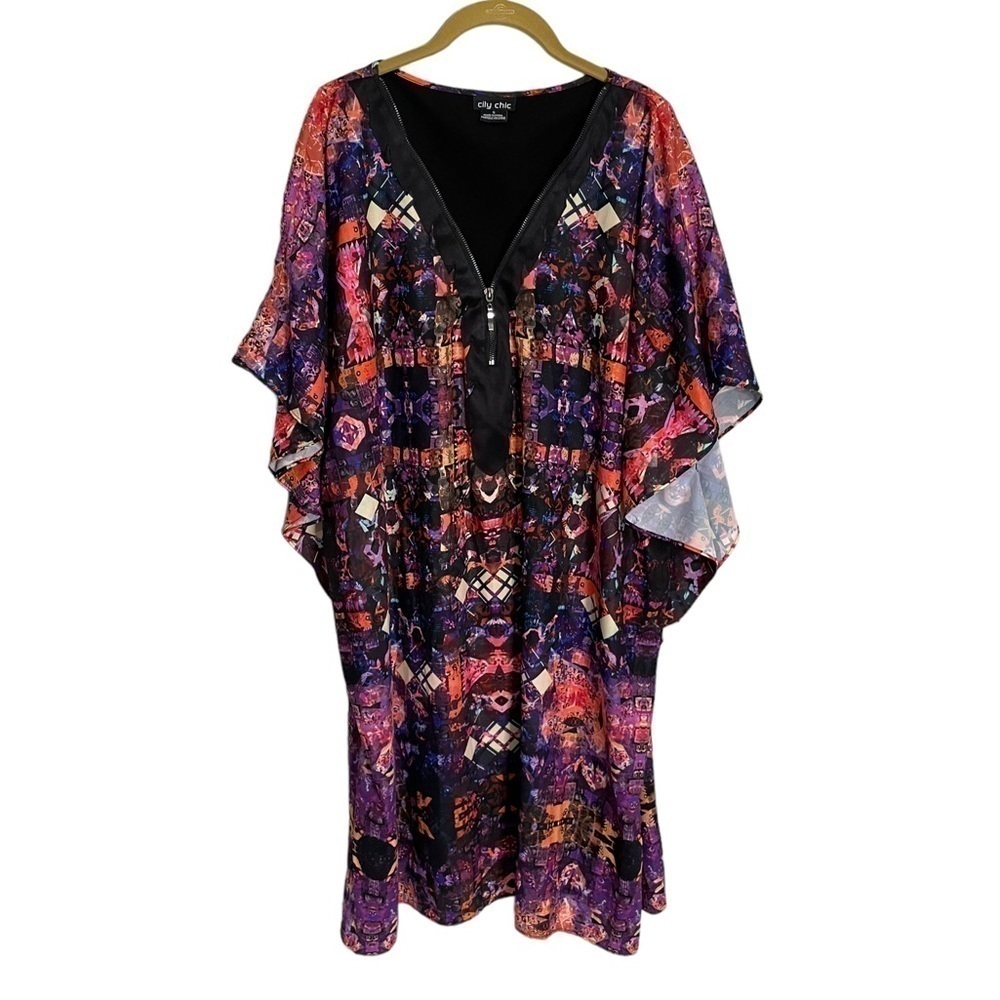 City Chic Colorful Tribal Zipper Bust Tunic Dress S/14